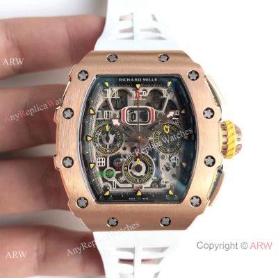 KV Factory Swiss Grade Richard Mille Flyback RM 11-03 Replica Skeleton Watches Rose Gold 